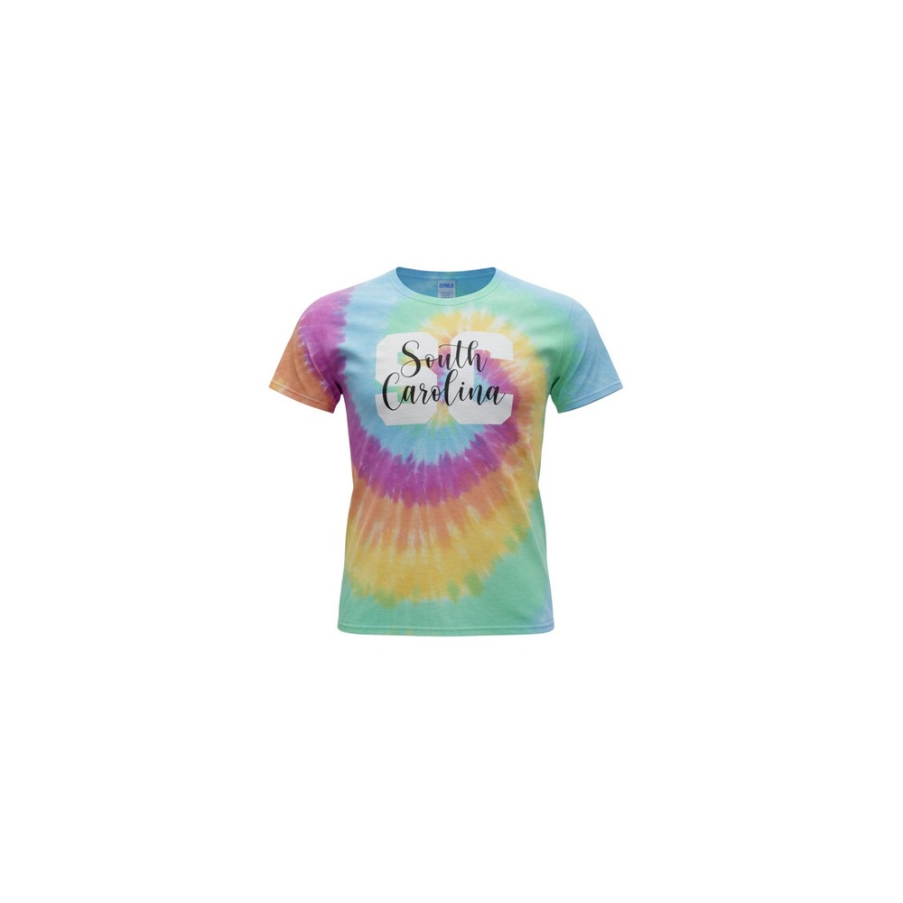 Port & Company T-Shirt Ladies Large Multi Tie Dye South Carolina V-Neck Graphic